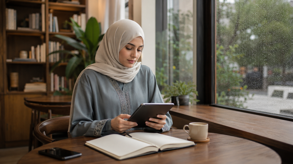 شخص يقرأ كتابًا رقميًا ليستعيد نفسه بعد التعلق