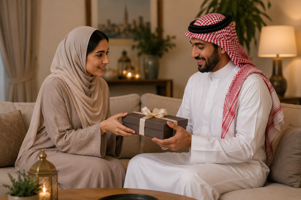 خطيبة تقدم هدية مميزة لخطيبها قبل الزواج