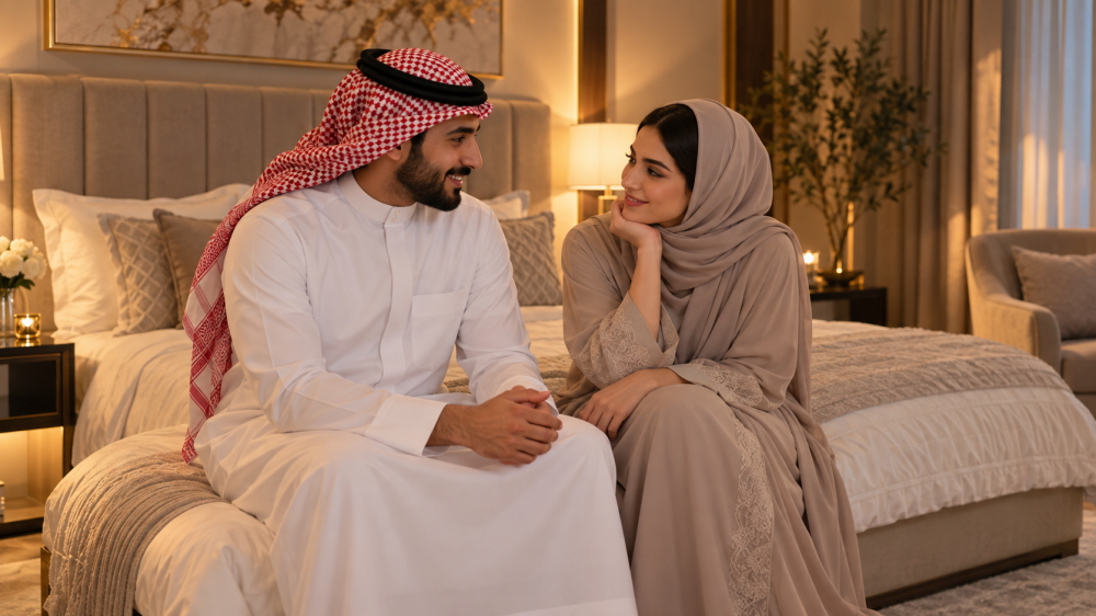 زوجان يتحاوران حول التجديد المباح في العلاقة الزوجية