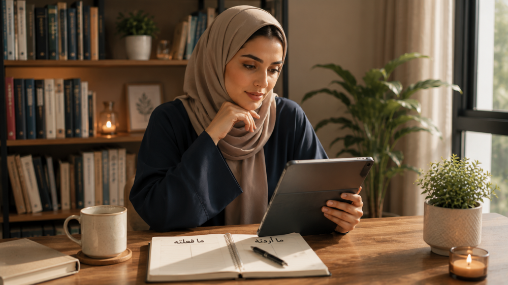 امرأة تقرأ كتابًا لفهم نفسها وقراراتها
