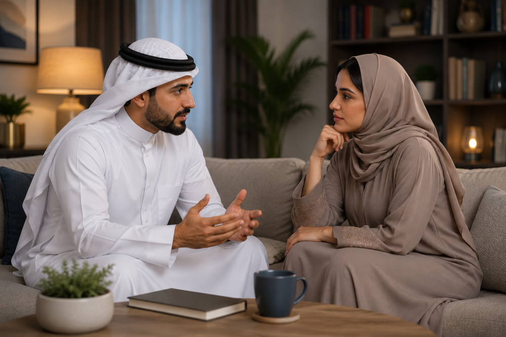 حوار هادئ بين زوجين يعكس الذكاء العاطفي