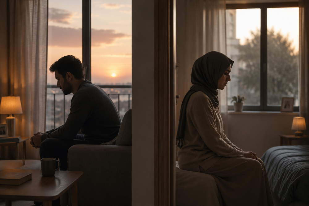 زوجان يعيشان ألم البعد العاطفي