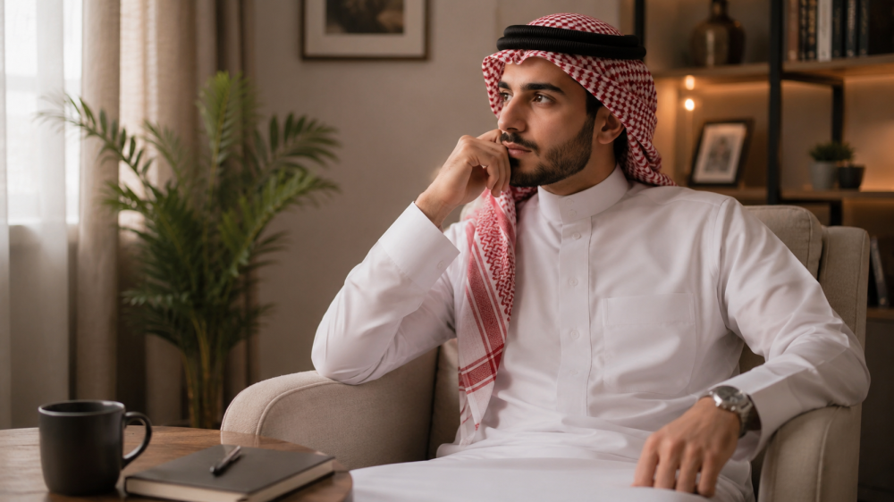 شاب مقبل على الزواج يتأمل في الاستعداد للحياة الزوجية