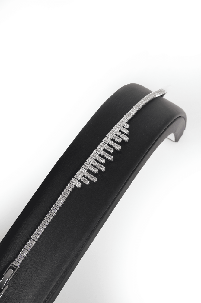 طقم زركون 4 قطع فضي كامل لامع