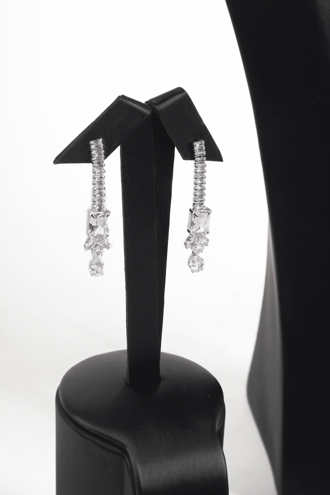 طقم زركون 4 قطع فضي كامل لامع