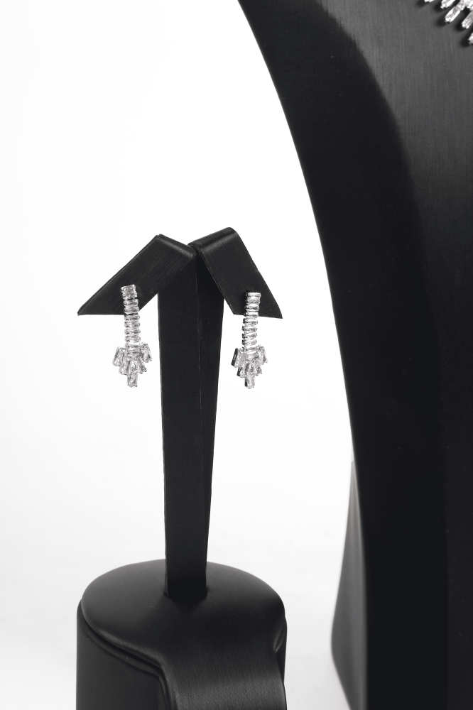 طقم زركون 4 قطع فضي كامل لامع