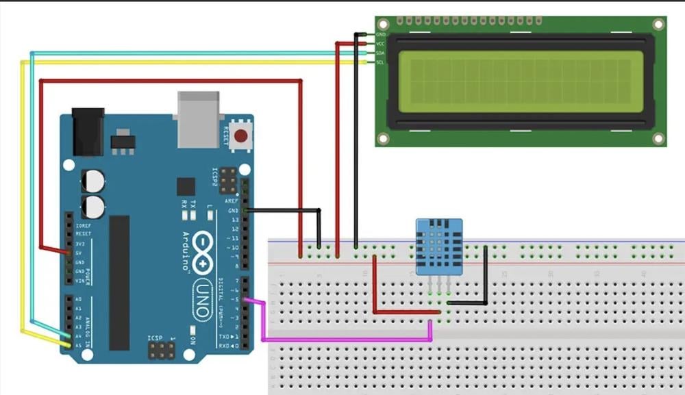 مشروع قياس الحرارة والرطوبة باستخدام Arduino + DHT11 + شاشة LCD