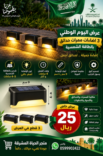 إضاءات ممرات حدائق بالطاقة الشمسية -  3 قطع