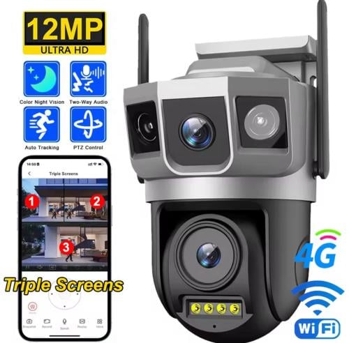 كاميرات مراقبة ثلاثية العدسات - شريحة - 12mp وبدقة 6k وبزوم 10