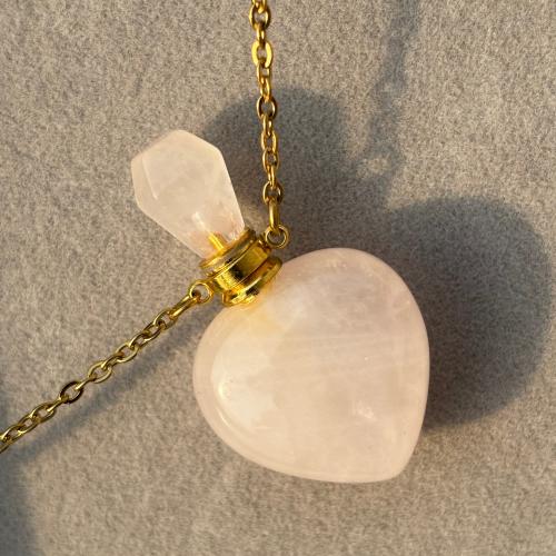 Heart Perfume Necklace, Rose Quartz