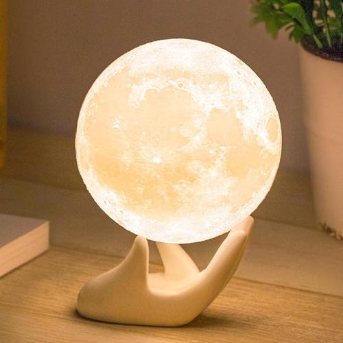 مصباح قمر ثلاثي الأبعاد مع قاعدة سيراميك LED - إضا...
