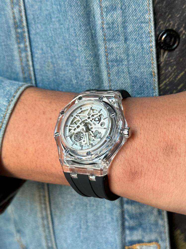 ساعة مارفينا رجالي الشفاف (اسود)