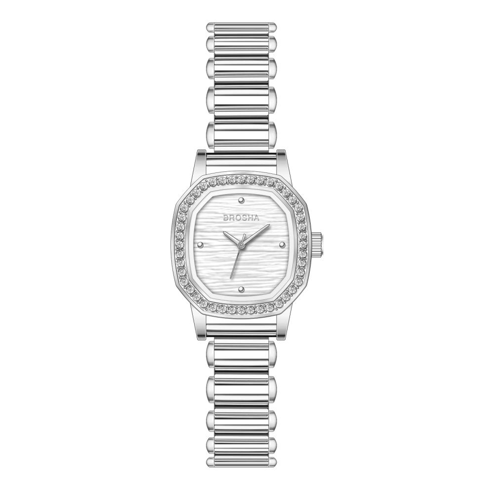 ساعه BROSHA  نسائي فضي مينا ابيض