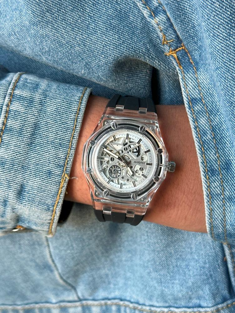 ساعة مارفينا رجالي الشفاف (اسود)