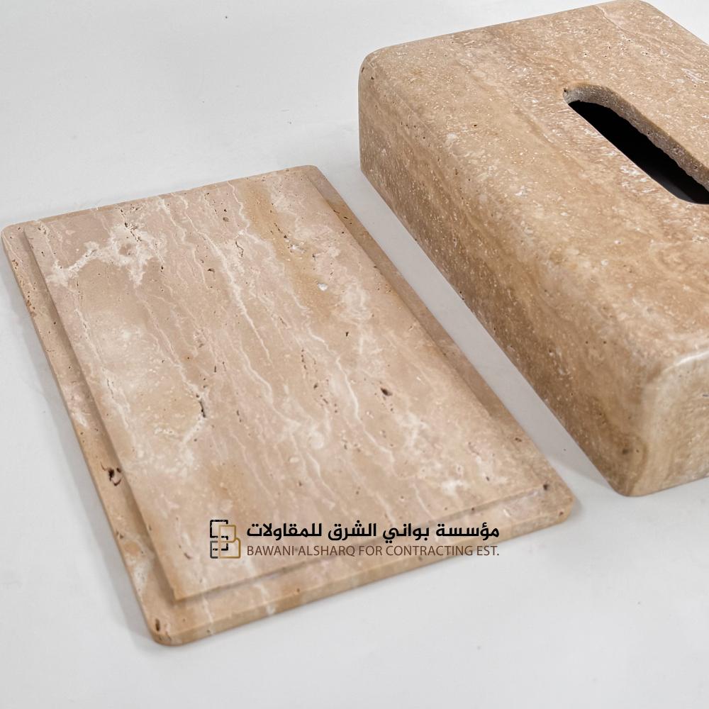 علبة مناديل مع قاعدة من الرخام الطبيعي قطعتين