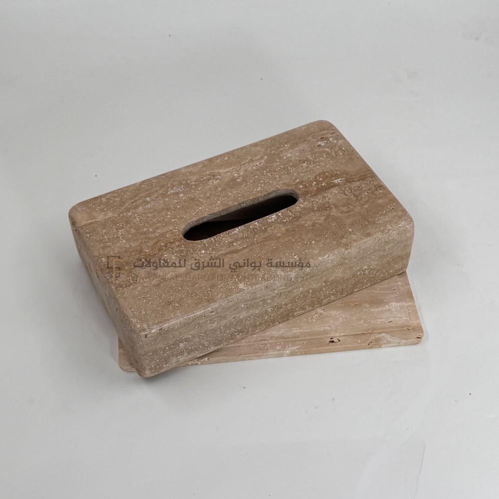 علبة مناديل مع قاعدة من الرخام الطبيعي قطعتين