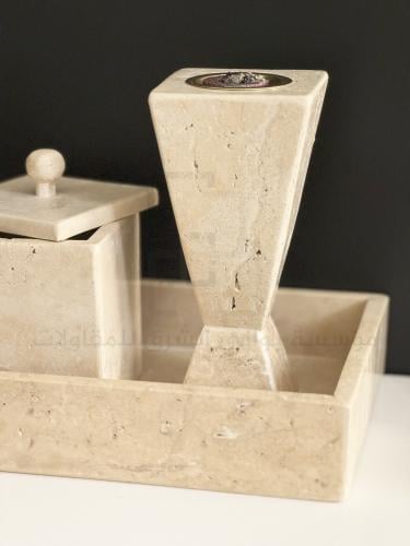طقم مبخرة هرمية من رخام طبيعي - 3 قطع