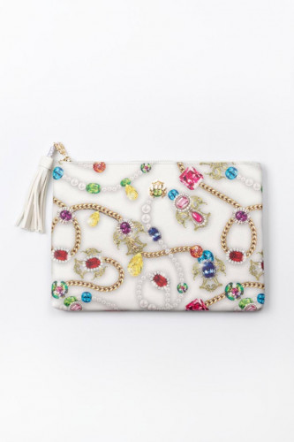 حقيبة كرستال بطبعة بيضاء