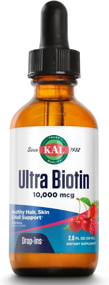 KAL، Ultra Biotin ، نكهة التوت المختلطة الطبيعية ، 10000 ميكروغرام ، 2 أونصة سائلة (59 مل)