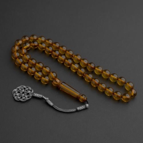 سبحة سندلوس عثماني شكة فضه - اصفر زجاجي