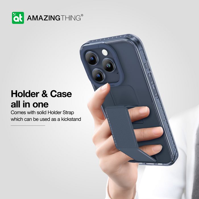 اميزنج ثينج تيتان برو مع مسكة كفر ايفون 15 بروماكس - شفاف بأطراف ومسكة كحلي