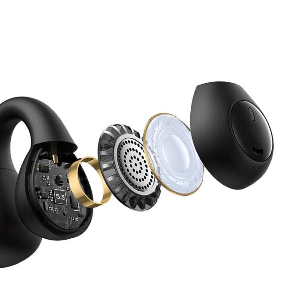 سماعات أذن مشبكية بلوتوث مع توصيل عظمي Baseus AS01 خفيف الوزن ومريح، صوت عالي الوضوح بدون تسريب، أسود سماعة أذن مفتوحة من الخلف AS01