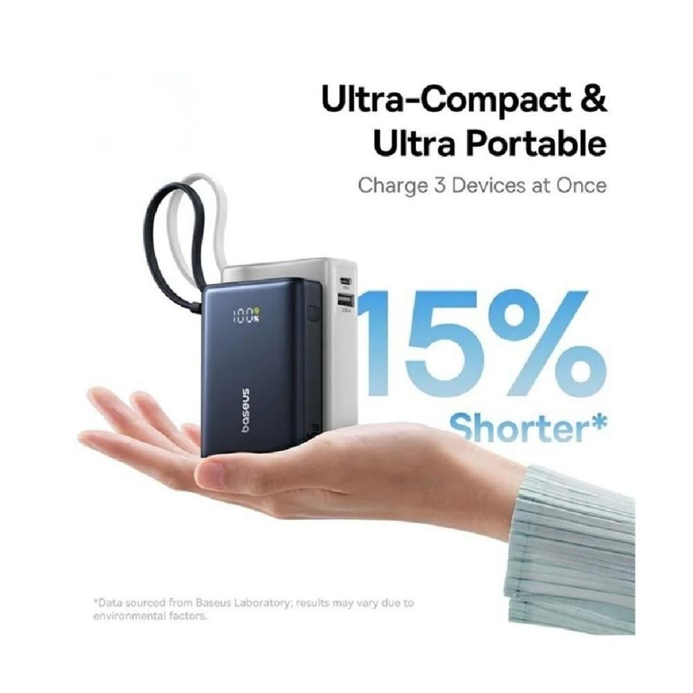 Baseus 10,000mAh 45W Power Bank with Built-in Type-C Cable - Black
