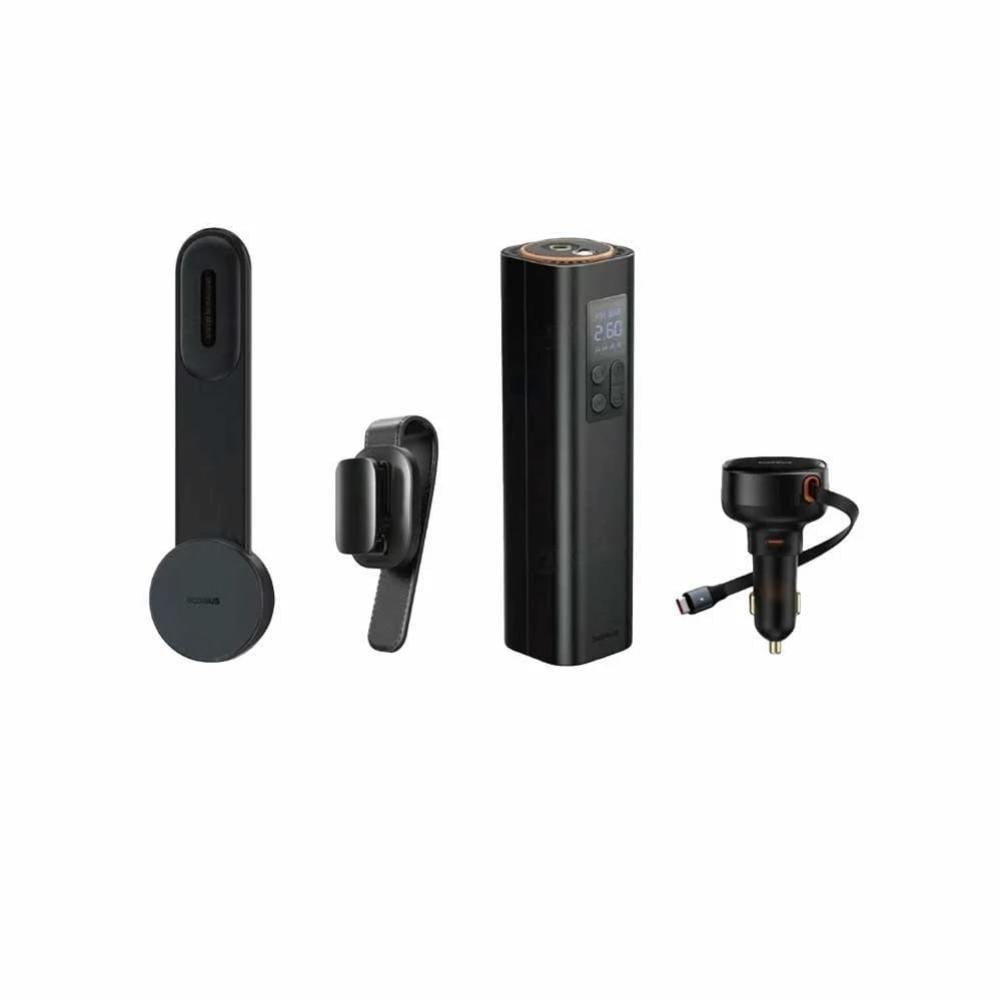 بكج السيارة الاحترافي من بيسوس سيف + مشبك نظارة + مضخة نفخ سوبرميني + شاحن سيارة بقوة 60 واط