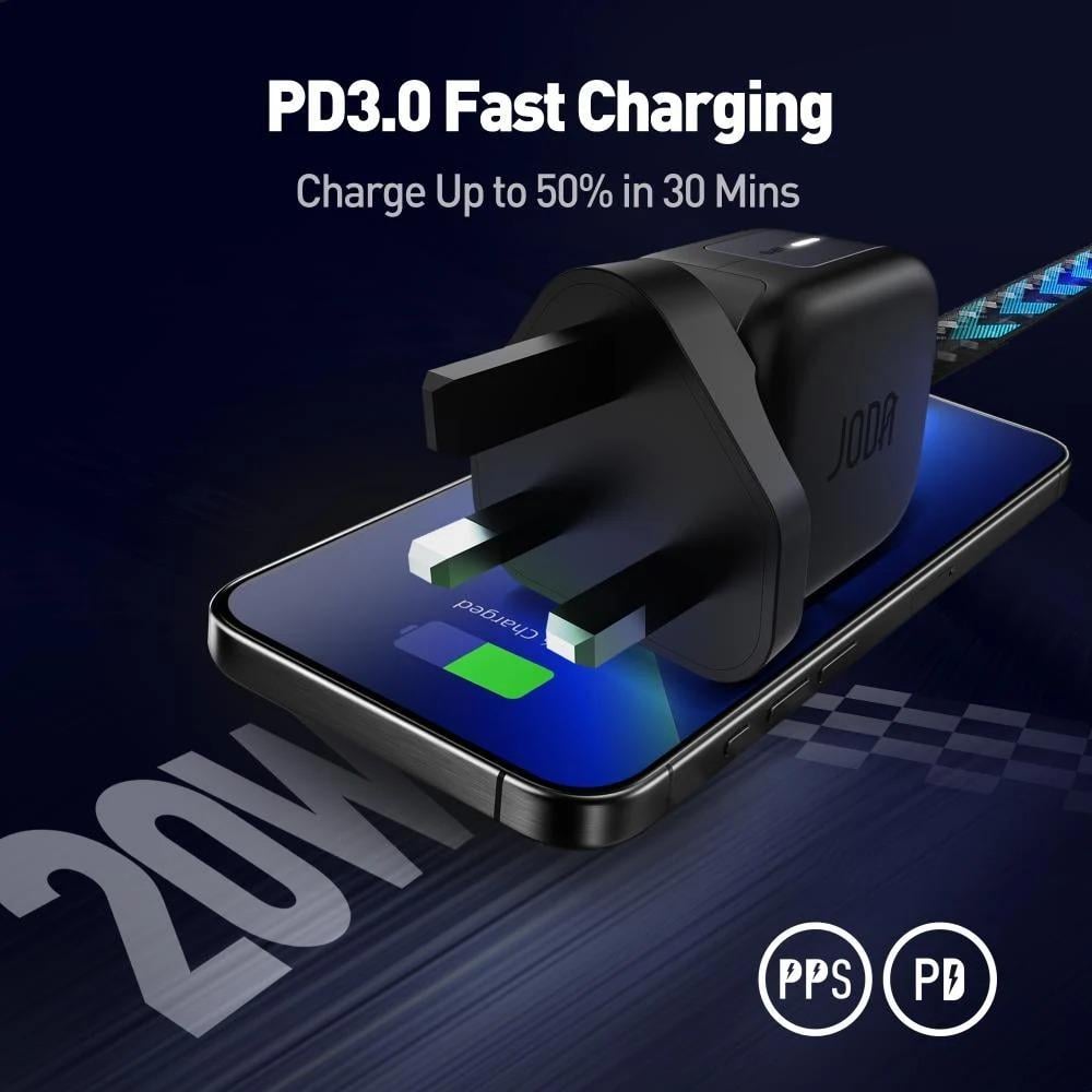 بكج جودا 2 في 1 فيش جداري 20 واط + كيبل تايب سي تايب سي بقوة 60 واط