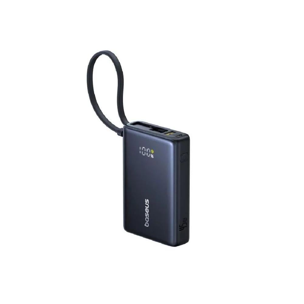 Baseus 10,000mAh 45W Power Bank with Built-in Type-C Cable - Black