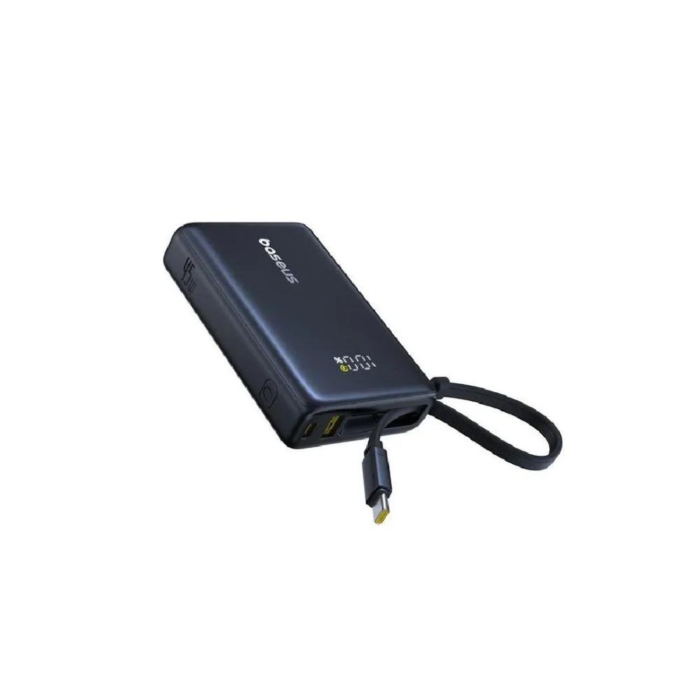 Baseus 10,000mAh 45W Power Bank with Built-in Type-C Cable - Black