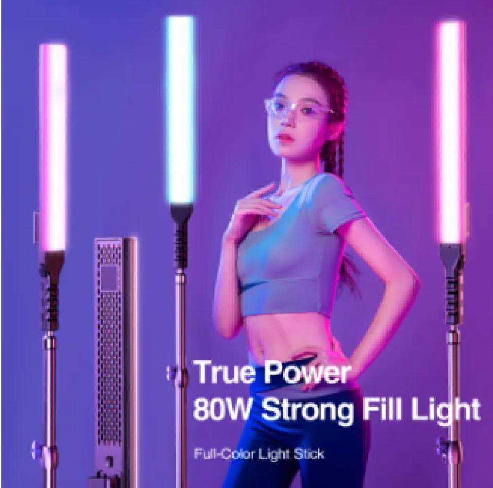 رتاكو - عصا إضاءة فيديو مع حاجز ضوء حلقي رقمي محمول RGB محمول باليد مع معدات إضاءة للكاميرا - اسود