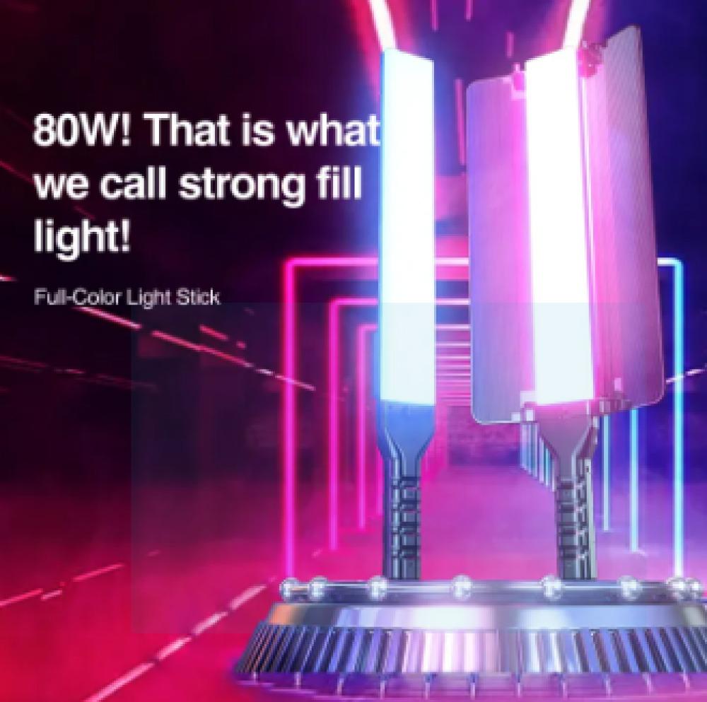 رتاكو - عصا إضاءة فيديو مع حاجز ضوء حلقي رقمي محمول RGB محمول باليد مع معدات إضاءة للكاميرا - اسود