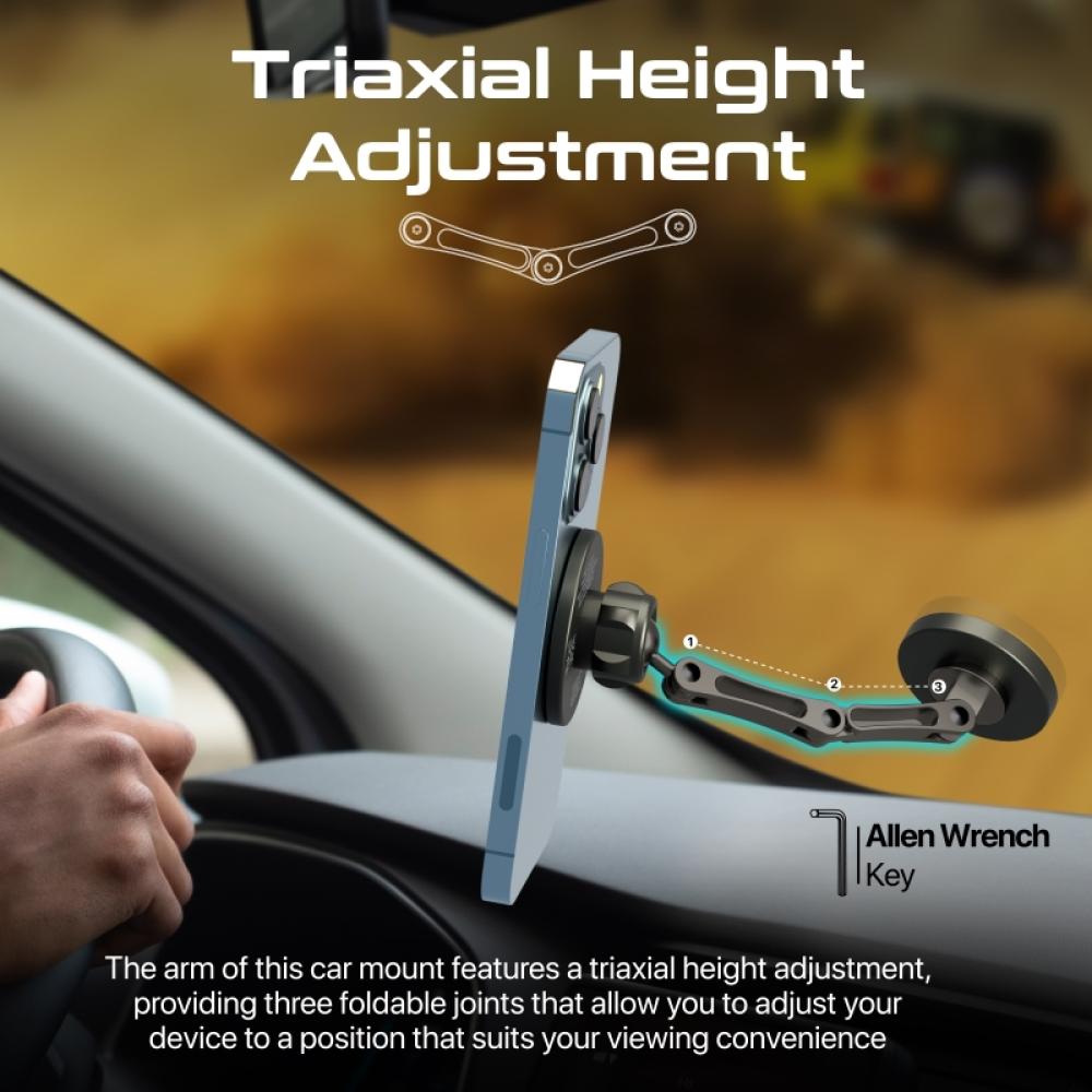 حامل الهاتف الذكي من بروميت مع زاوية دوران 360 درجة وتصميم مضاد للانزلاق، يوفر لك ثبات قوي على لوحة القيادة والزجاج الأمامي. ضبط الارتفاع ثلاثي المحاور يجعله مثالي للاستخدام المريح في كل رحلة - Promate Magnus