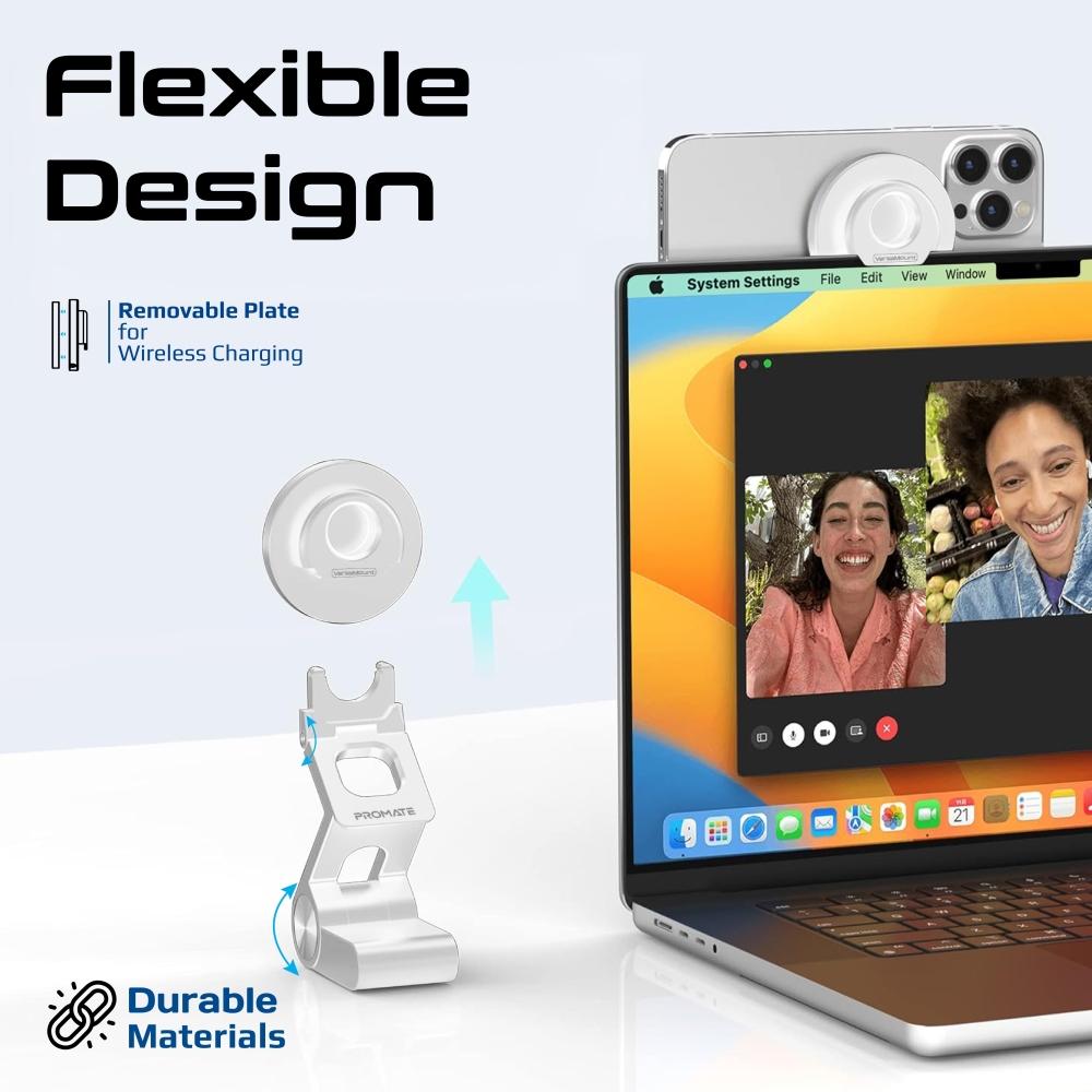 أحدث حامل جوال وكاميرا قابل للتمديد ، متوافق مع تقنية ماج سيف ويتميز بتصميم قابل للطي بالإضافة إلى دعم تقنية أبل Continuity مع ضبط مستمر لوضعية الكاميرا وهو متوافق مع أحجام شاشات مختلفة - Promate VersaMount