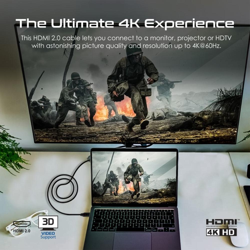 كابل HDMI بدقة 4K@60 هرتز، يدعم ايثرنت عالي السرعة وصوت ثلاثي الأبعاد، أحادي الاتجاه مصنوع من ألياف بصرية، يأتي بطول 1.5 متر - Promate ProLink4K60-150