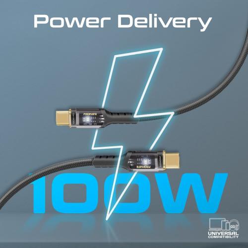 أسرع كيبل USB-C بقدرة 100واط، مزود برؤوس شفافة مطل...