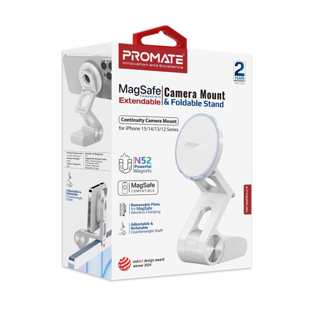 أحدث حامل جوال وكاميرا قابل للتمديد ، متوافق مع تقنية ماج سيف ويتميز بتصميم قابل للطي بالإضافة إلى دعم تقنية أبل Continuity مع ضبط مستمر لوضعية الكاميرا وهو متوافق مع أحجام شاشات مختلفة - Promate VersaMount