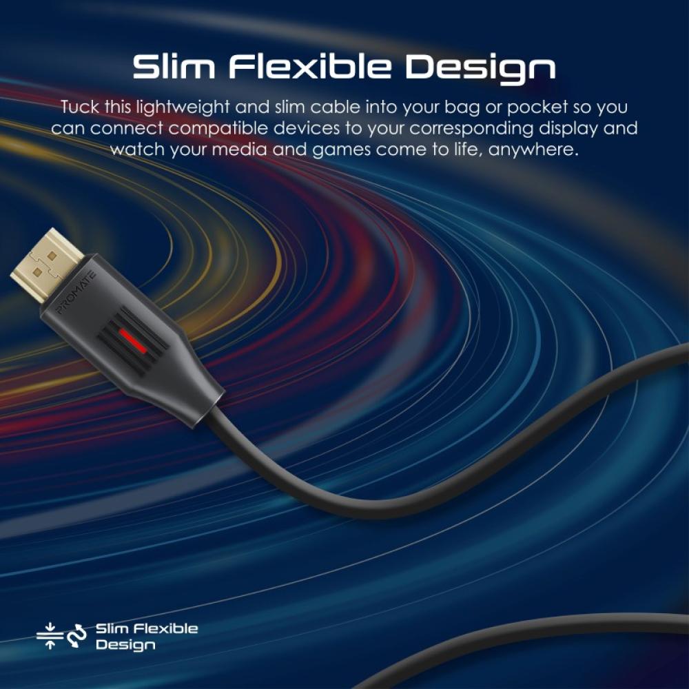 كابل HDMI بدقة 4K@60 هرتز، يدعم ايثرنت عالي السرعة وصوت ثلاثي الأبعاد، أحادي الاتجاه مصنوع من ألياف بصرية، يأتي بطول 1.5 متر - Promate ProLink4K60-150