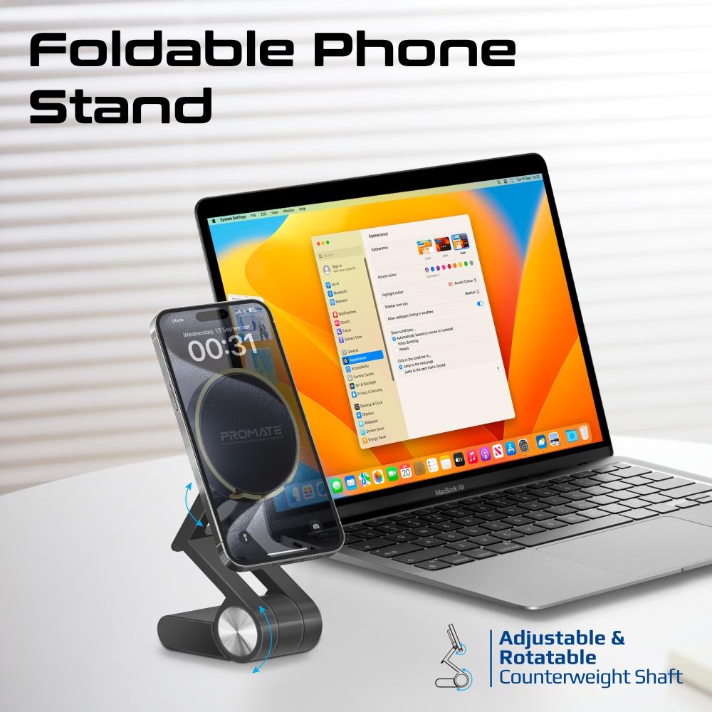 أحدث حامل جوال وكاميرا قابل للتمديد ، متوافق مع تقنية ماج سيف ويتميز بتصميم قابل للطي بالإضافة إلى دعم تقنية أبل Continuity مع ضبط مستمر لوضعية الكاميرا وهو متوافق مع أحجام شاشات مختلفة - Promate VersaMount