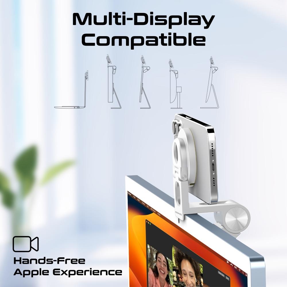 أحدث حامل جوال وكاميرا قابل للتمديد ، متوافق مع تقنية ماج سيف ويتميز بتصميم قابل للطي بالإضافة إلى دعم تقنية أبل Continuity مع ضبط مستمر لوضعية الكاميرا وهو متوافق مع أحجام شاشات مختلفة - Promate VersaMount