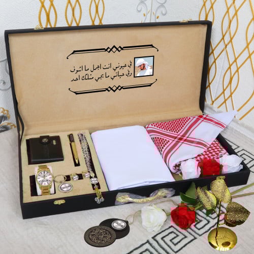 هدايا رجاليه فخمه بوكس شماغ وقماش صيفي وعطر وقلم.....