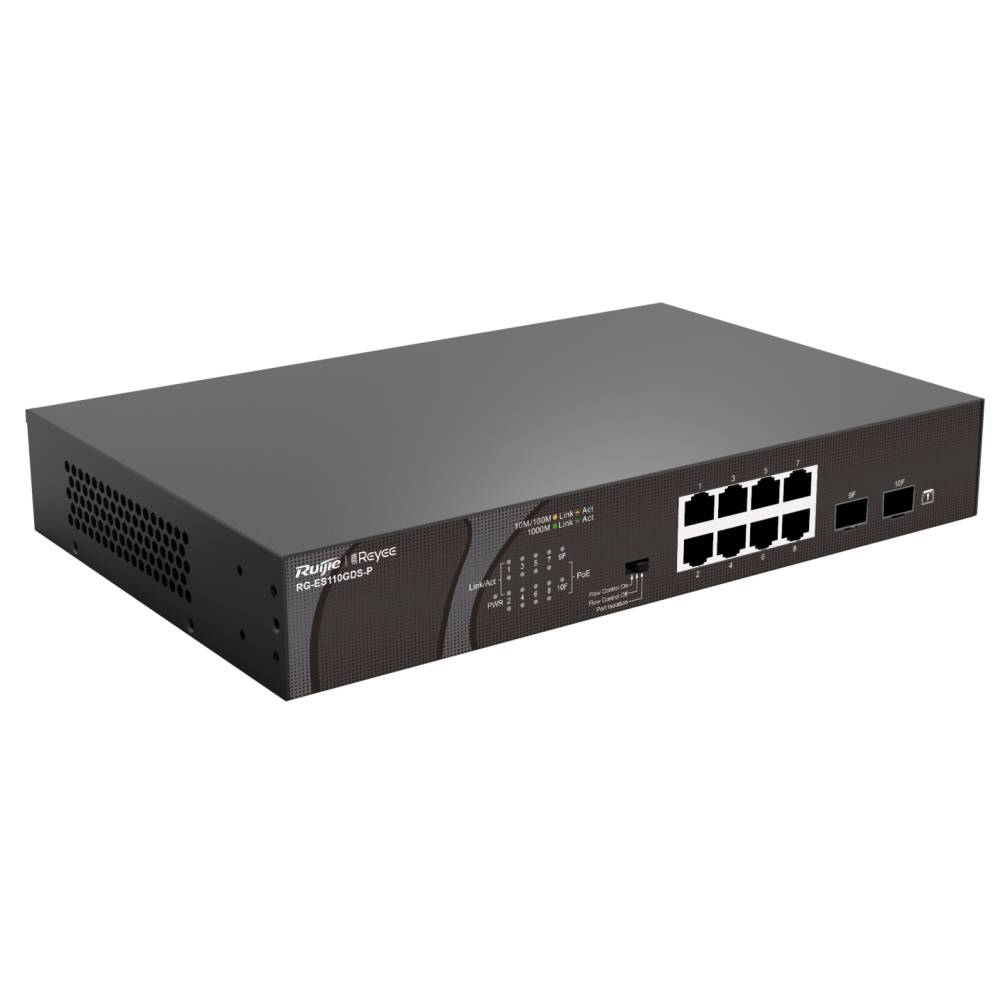 سويتش رويجي 10 منافذ بسرعة جيجابت مزود بـ منفذ PoE موديل RG-ES110GDS-P
