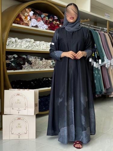عباية تاينا بقماش لنن برسم رمادي