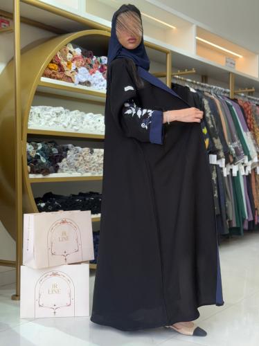 عباية لارا بقماش انترنت تطريز بالكم كحلي