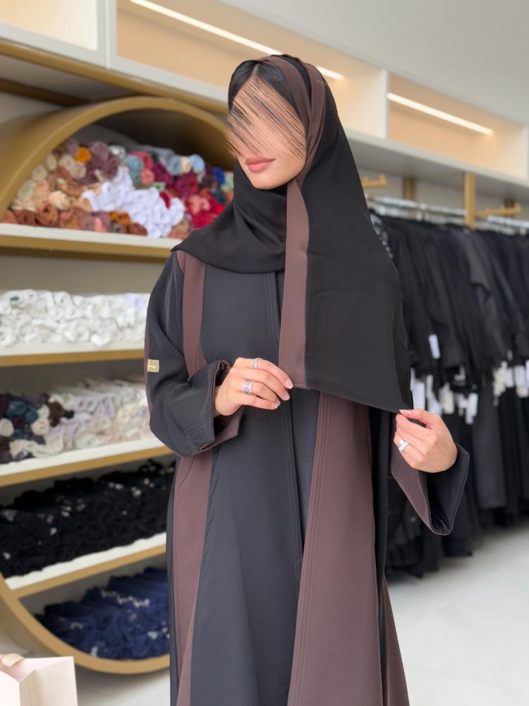 عباية روبين بقماش كريب الابداع اسود وبني