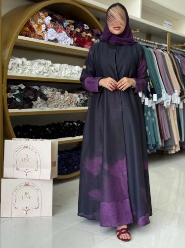 عباية تاينا بقماش لنن برسم بنفسجي