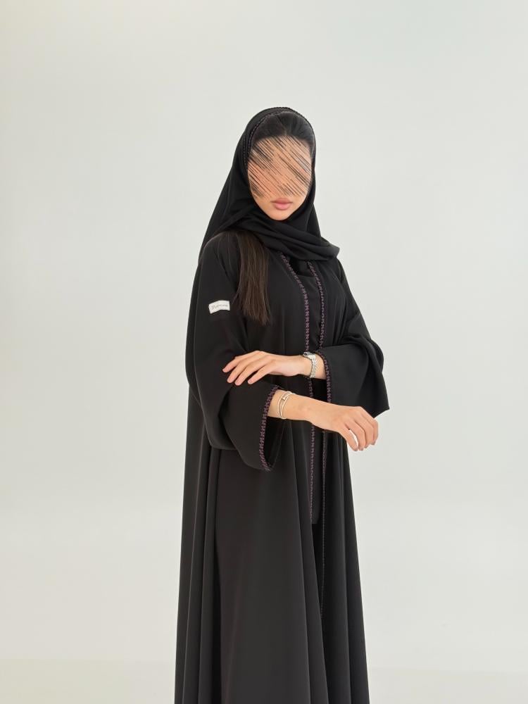 عباية سلطانه بقماش انترنت كويتي بتطريز ناعم كم ضيق موف