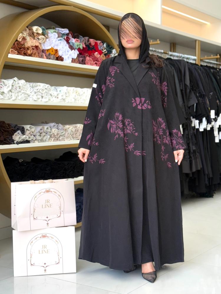 عباية انتصار حرير كوري مورد اسود