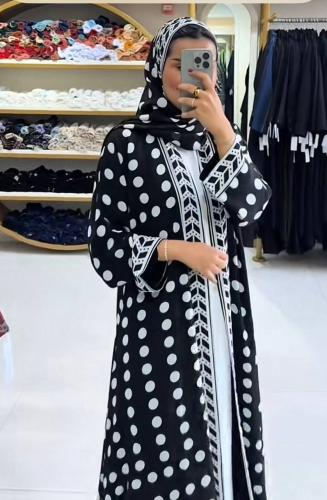 عباية مشاعل شيفون منقط ابيض واسود